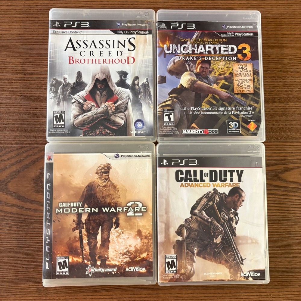Sony PlayStation 3 PS3 Video Game Bundle 4 Games Good COD‎ Uncharted AC Lot